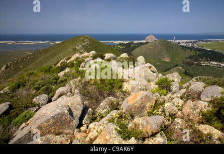 Black Hill and Morro Rock from Cerre Cabrillo, three of the chain of Nine Sisters, all volcanic plugs. Stock Photo