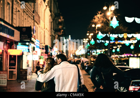 People walking along the main Khreshchatyk Street, Kiev, Ukraine. Stock Photo