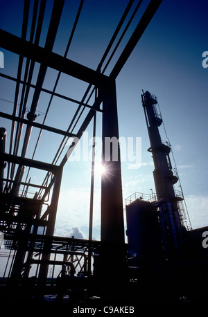 Graphic view of complex overhead pipes, oil refinery Stock Photo