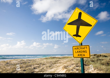 Plane hazard sign for drivers on Seventy-five Mile Beach.  Fraser Island, Queensland, AUSTRALIA Stock Photo