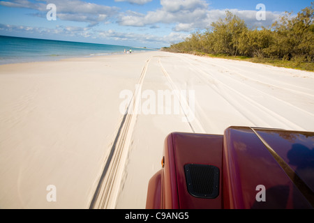 Four wheel driving along the coast of Fraser Island - the world's largest sand island. Fraser Island, Queensland, AUSTRALIA Stock Photo
