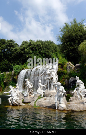 View at Caserta of the fountain of Diana and Actaeon in which the great cascade, a waterfall some 75 meters high plunges. Stock Photo