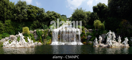 View at Caserta of the fountain of Diana and Actaeon in which the great cascade, a waterfall some 75 meters high plunges. Stock Photo