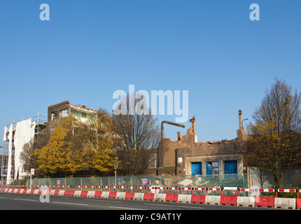 Demolition in progress on the building of the former Bolton Technical College on Manchester Road. Stock Photo