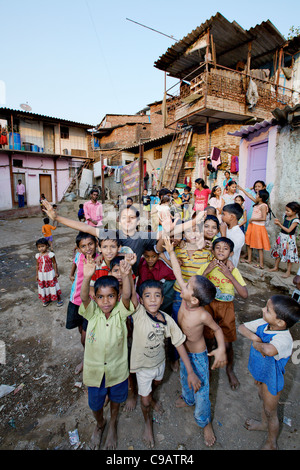Kids on street in Subash Nagar slum area in Mumbai, India. Stock Photo