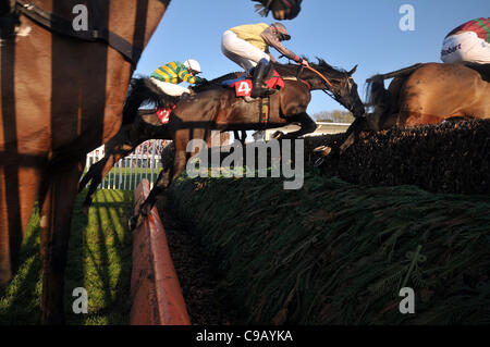 Horses take the open ditch during the totepool Handicap Chase  at Huntingdon Racecourse, Brampton, Cambridgeshire - 19/11/2011 - CREDIT: Martin Dalton/TGSPHOTO Stock Photo