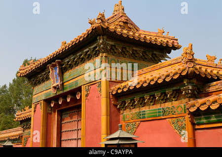 Ancient building in inner court decorated with gold and green tiles Forbidden City Beijing Peoples Republic of China Stock Photo