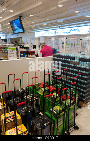 Beer trolleys inside the Tax free ferry shop on board the Cruise ship Birka Paradise that sails between Sweden and Finland. Stock Photo