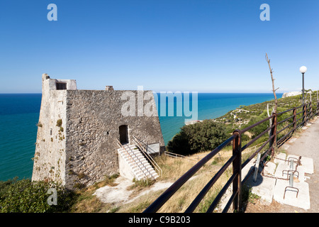 Watchtower of Peschici to protect the Apulian coast Stock Photo