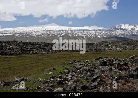 Volcanic mountains and lava flow, Eastern Anatolia, Turkey Stock Photo