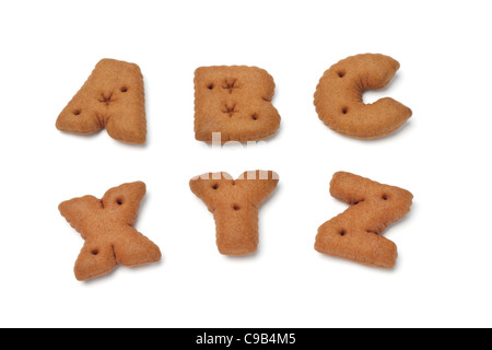 ABC XYZ alphabet chocolate cookies on white background Stock Photo