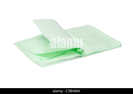 Green folded facial tissue paper on white background Stock Photo