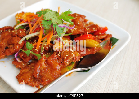 Sumptuous sweet and sour mock chicken meat on white plate Stock Photo