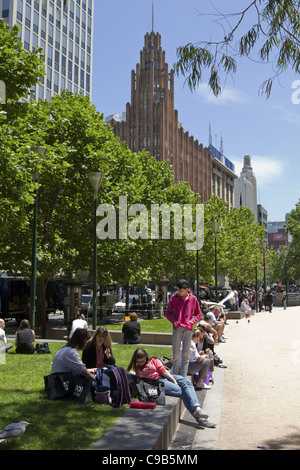 Melbourne Australia city center Australian people enjoying the sunny weather in the street Victoria. Stock Photo