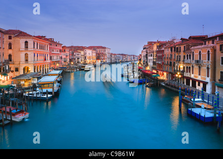 Sunrise in Venice from the Rialto Bridge with the view on the Grand Canal