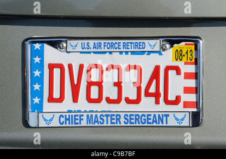 License plate of a chief master sergeant retired US Air Force Stock Photo
