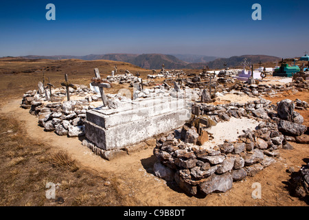 India, Meghalaya, East Khasi Hills, Cherrapunji, rocky graves in hilltop Christian cemetery Stock Photo