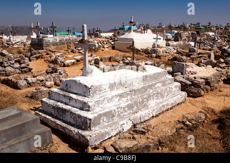 India, Meghalaya, East Khasi Hills, Cherrapunji, rocky graves in hilltop Christian cemetery Stock Photo