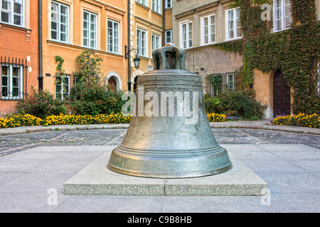 Huge 17th century cracked bronze bell on the Kanonia Square in the Old Town of Warsaw, Poland Stock Photo