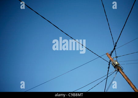 Telephone lines and a blue sky Stock Photo