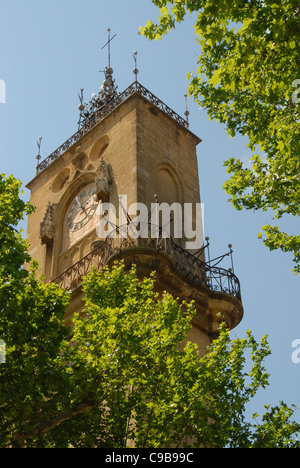 The clock tower Tour de l'Horloge at the Place de l'Hôtel de Ville at Aix-en-Provence in Provence, France Stock Photo