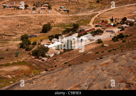 An aerial view of the Rietpoort mission station situated  in the Namaqualand, South Africa. Stock Photo