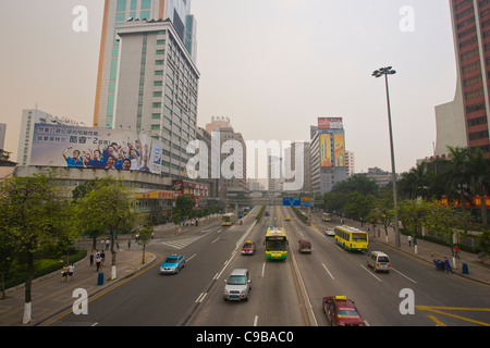 GUANGZHOU, GUANGDONG PROVINCE, CHINA - Traffic on main road in city of Guangzhou. Stock Photo