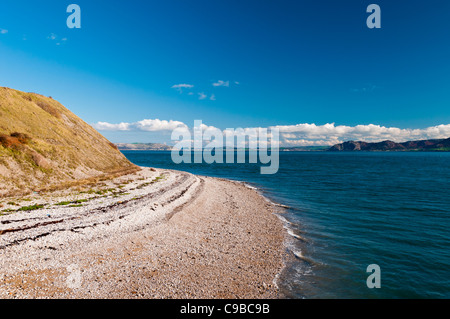 Menai strait from the Anglesey side.Looking South east from penmon north Wales Uk towards Conway bay deganwy. Stock Photo