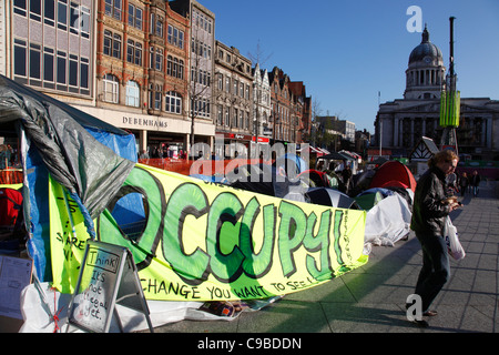 The Occupy Nottingham anti-capitalism protest camp in the Old Market Square, Nottingham, England, U.K. Stock Photo