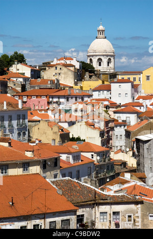 Rooftops of Alfama district and Church of Santa Engracia, National Pantheon, Lisbon, Portugal. Stock Photo