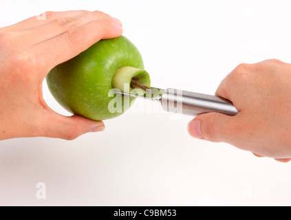 CORING AN APPLE Stock Photo
