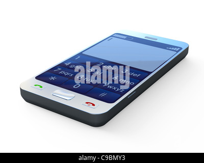 Touchscreen smart phone on white background 3d rendering Stock Photo