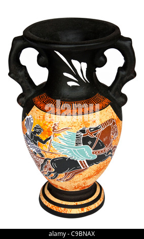 Replica of antique Greek vase with Apollo riding the Chariot of the Sun. Stock Photo