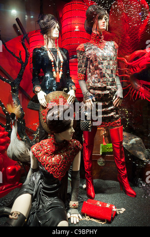 Paris, France, Le Printemps Department Store Front WIndow, Chanel Brand Rich Luxury Consumer Products, Christmas Display, Mannequins Stock Photo