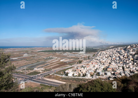 Israel, Coastal plains as seen from the Carmel mountain Anvil cloud formation in the background Stock Photo