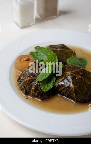 A bowl of stuffed cabbage leaves filled with rice and meat Stock Photo