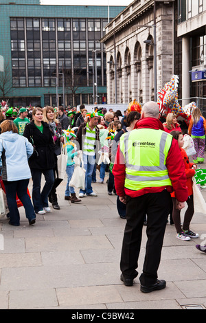 Eventsec employee at St Patricks Day Parade, Belfast Stock Photo