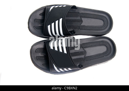 Blue rubber flip flops, isolated on white background Stock Photo - Alamy