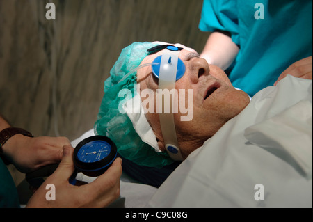 Patient preparing for eye surgery - cataract removal operation Stock Photo