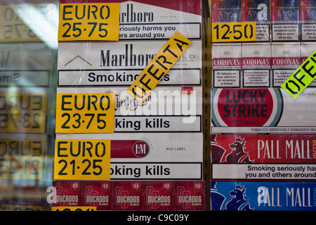 Detail of duty free tobacco shop in Gibraltar. Stock Photo