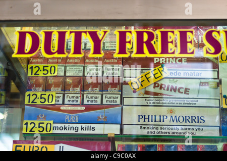 Detail of duty free tobacco shop in Gibraltar. Stock Photo