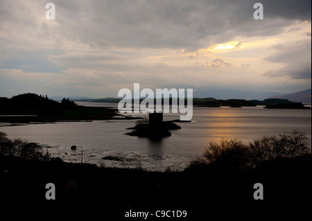 Castle Stalker on Hunter Island on Loch Laich an inlet off Loch Linnhe near the port of Appin in Argyll and Bute, Scotland. Stock Photo