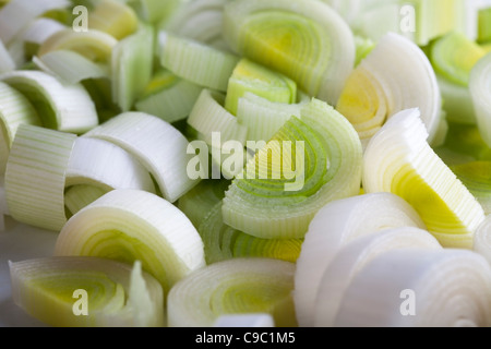 Group of fresh sliced leeks filling frame. Stock Photo
