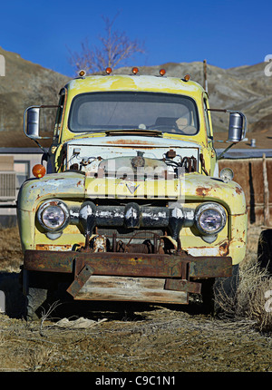 Old Abandoned Junked Yellow Truck, Nevada, USA Stock Photo