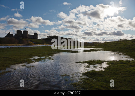 Rhuddlan Castle and River Clwyd, Denbighshire, Wales Stock Photo