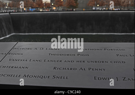 The Ground Zero memorial garden for those who died in the terrorist attack on the twin towers in Manhattan New York on 9/11 . Stock Photo