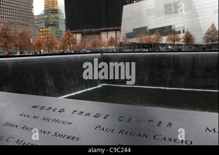 The Ground Zero memorial garden for those who died in the terrorist attack on the twin towers in Manhattan New York on 9/11 . Stock Photo