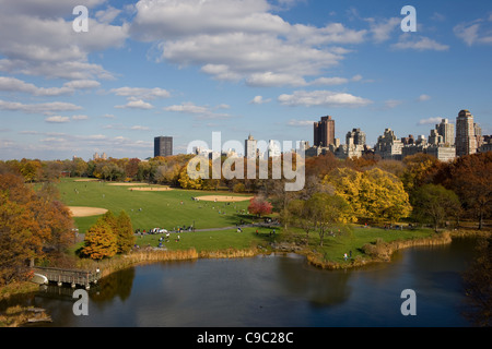 Fall view of the Great Lawn from Belvedere Castle in New York's Central Park. Stock Photo