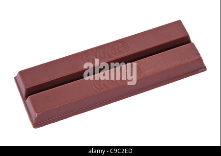 A Nestle KitKat two finger chocolate bar without packaging on a white background Stock Photo