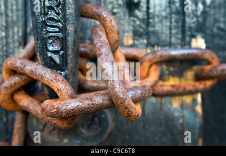 Rusty padlock chain macro Stock Photo